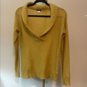 J. Crew Mohair Wool blend Small Lime/Yellow wide V neck sweater